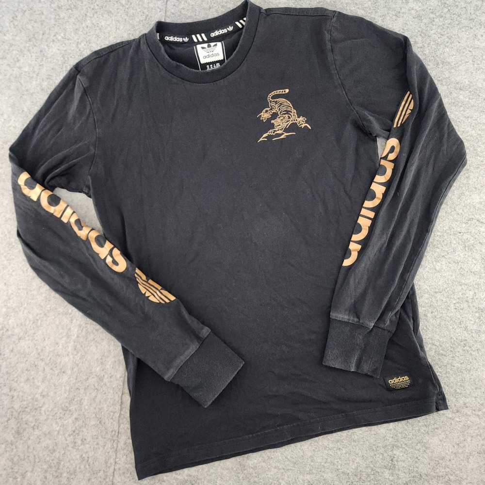 Adidas Skateboarding Tiger Graphic Long Sleeve Tee‎ Black Gold Mens XS
